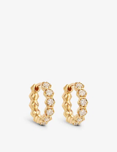 Astley Clarke Deco 18ct Yellow Gold-plated Vermeil Sterling Silver And White Sapphire Hoop Earrings In Yellow Gold Vermeil