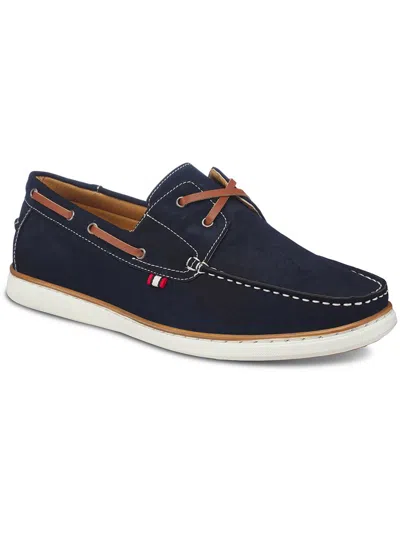Aston Marc Harbor Mens Faux Leather Lace Up Boat Shoes In Blue