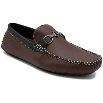 Aston Marc Mens Faux Leather Slip-on Driving Moccasins In Brown