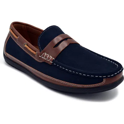 Aston Marc Two-tone Penny Loafer In Navy