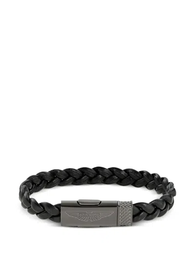 Aston Martin Braided Leather Bracelet In Black