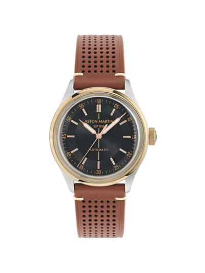 Aston Martin Watches Perforated Leather 42mm Watch In Brown