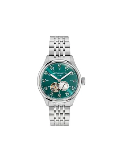 Aston Martin Watches Stainless Steel Green Dial 41mm Watch In Silver