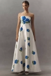 Aston Studio Audrey Strapless Floral Taffeta Maxi Dress In White
