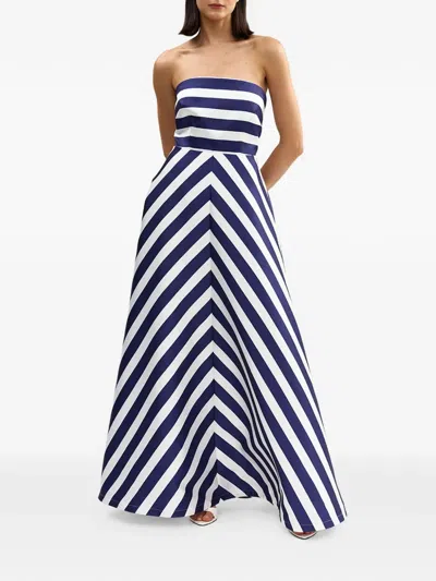 Aston Studio Audrey Strapless Striped Gown Maxi Dress In Blue