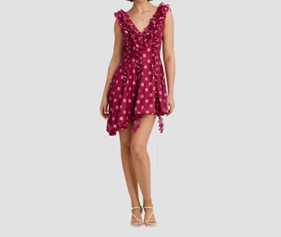 Aston Studio Bianca Asymmetric Mini Dress In Redcurrent Dot