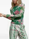 Aston Studio Ezli Floral Mesh Long-sleeve T-shirt In Green