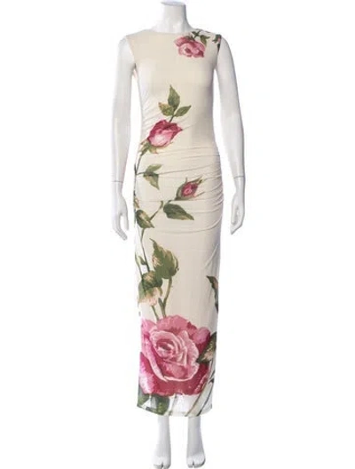 Pre-owned Aston Studio Floral Print Long Dress In Neutrals