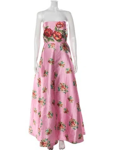 Pre-owned Aston Studio Floral Print Long Dress In Pink