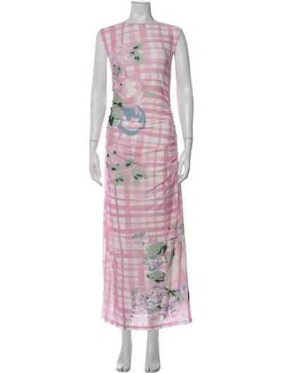 Pre-owned Aston Studio Floral Print Long Dress W/ Tags In Pink
