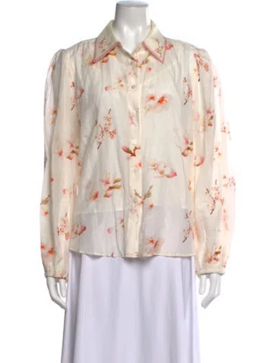 Pre-owned Aston Studio Floral Print Long Sleeve Blouse In Neutrals