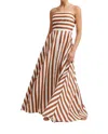 Aston Studio Hazel A-line Maxi Dress In Cigar/optic Stripe In White