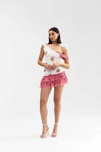 Aston Studio Kassia Mesh Dress In Poppy Antique In Pink