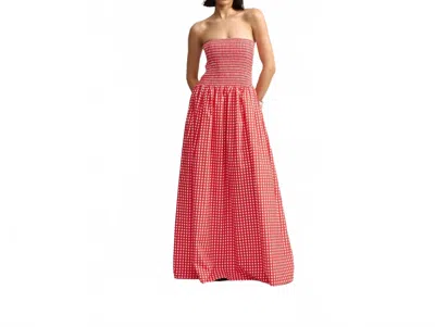 Aston Studio Layla Strapless Maxi Dress In Ruby Gingham In Multi
