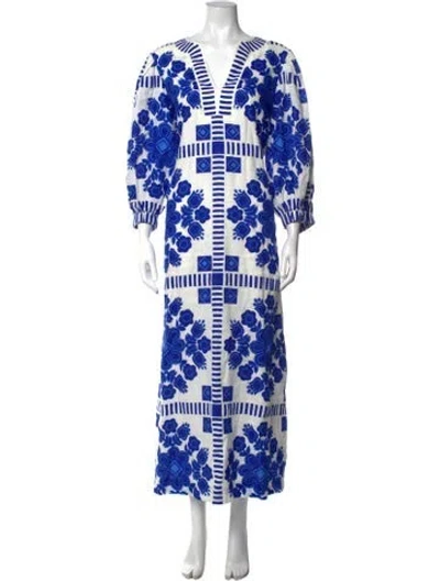 Pre-owned Aston Studio Linen Long Dress In Blue