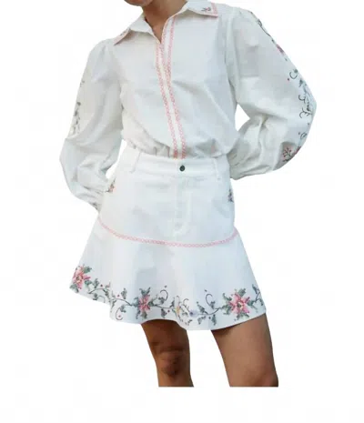 Aston Studio Maggie Flare Hem Skirt In Whisper Florale In White