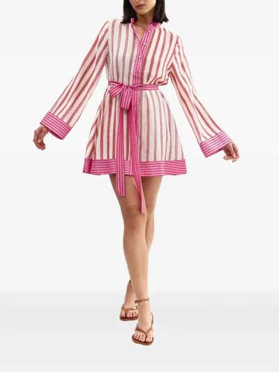 Aston Studio Neottia Stripe-pattern Belted Mini Shirt Dress In Pink