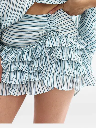 Aston Studio Noah Ruffled Striped Mini Skirt In White