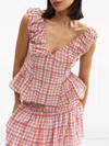 Aston Studio Romane Ruffled Peplum Blouse In Pattern