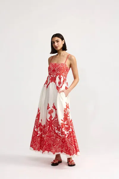 Aston Studio Rue Maxi Dress In Ruby Antique In White