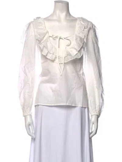 Pre-owned Aston Studio Square Neckline Long Sleeve Blouse In White