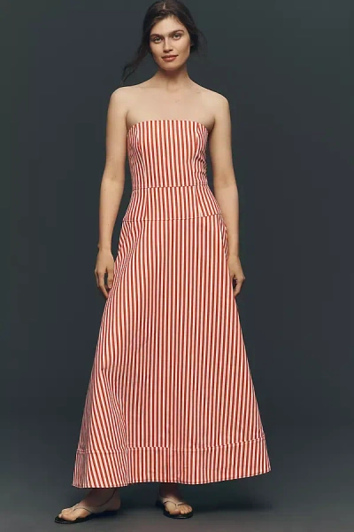 Aston Studio Strapless Denim Maxi Dress In Multi