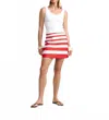 Aston Studio Ula Denim Mini Skirt In Ruby Antique Stripe In Multi