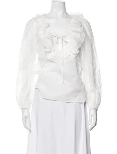 Pre-owned Aston Studio V-neck Long Sleeve Blouse In White