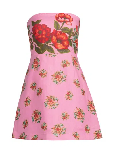 Aston Studio Women's Beatrix Floral Linen Strapless A-line Minidress In Pink