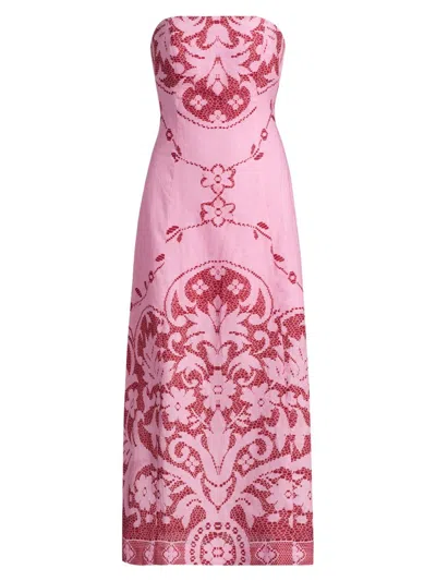 Aston Studio Women's Le Fleur Harper Printed Strapless Midi-dress In Pink