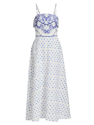 Aston Studio Women's Le Fleur Hattie Linen-cotton Midi-dress In Blue