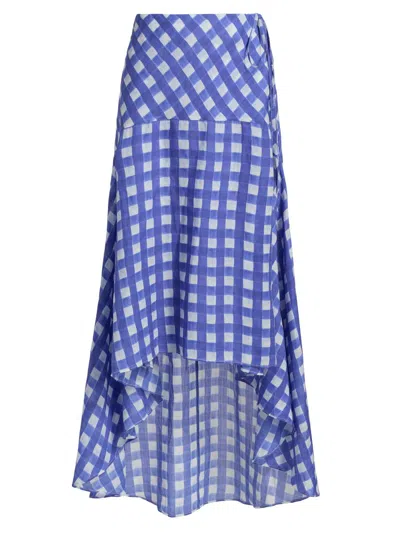 Aston Studio Women's Le Fleur Maisie Checked Asymmetric Wrap Maxi Skirt In Blue