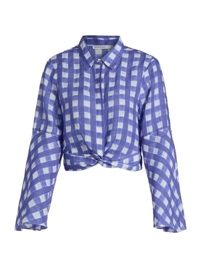 Aston Studio Women's Le Fleur Maisie Checked Crop Blouse In Blue