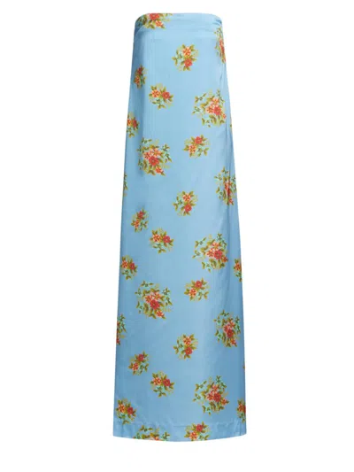 Aston Studio Women's Lucie Floral Satin Strapless Maxi Dress In Blue