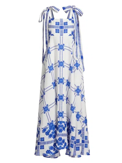 Aston Studio Women's Pippa Tie-straps Printed Linen Maxi Dress In Multi