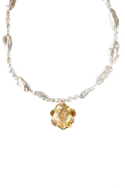 Astor & Orion Women's Gold Poppy Pearl Necklace