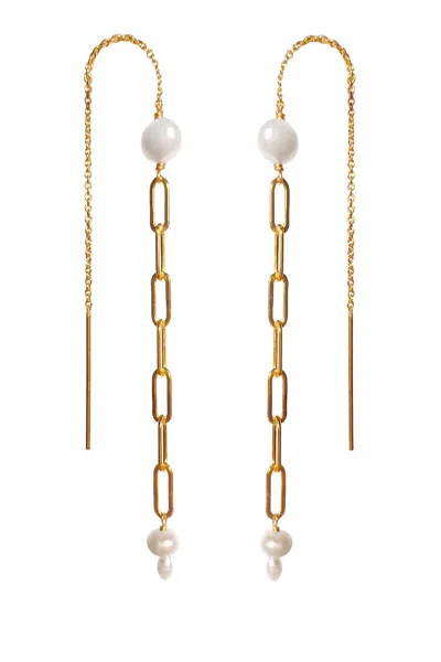 Astor & Orion Women's Gold / White Mae Paperclip Chain Pearl Threaders Gold On Sterling In Gold/white