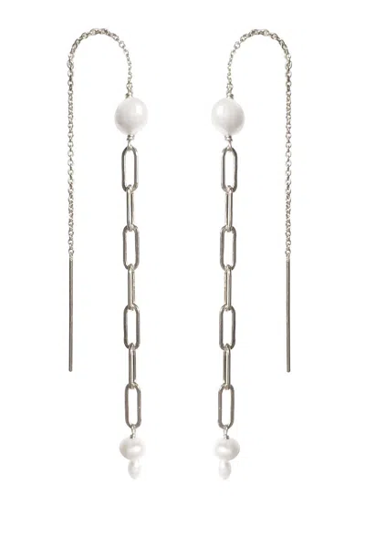 Astor & Orion Women's Gold / White / Silver Mae Paperclip Pearl Threaders Sterling Silver In Gold/white/silver