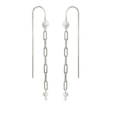 Astor & Orion Women's White / Silver Mae Paperclip Chain & Pearl Threader Earrings In Silver