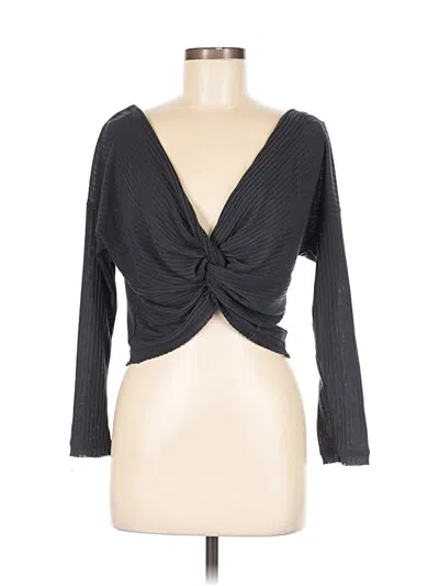 Pre-owned Astr 3/4 Sleeve Top Gray Plunge Neckline Tops