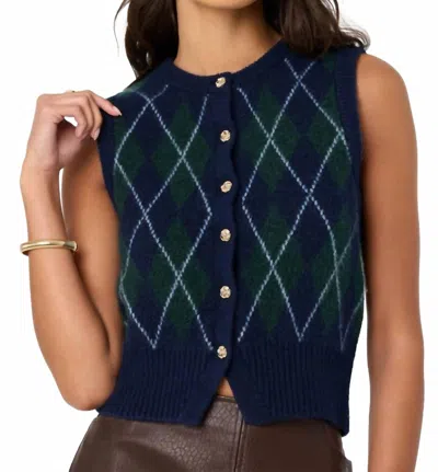 Astr Abbie Sweater Vest In Green Blue Argyle In Multi