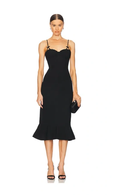 Astr The Label Adana Bow Strap Ruffle Midi Dress In Black