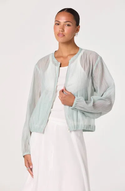 Astr Aeva Sheer Chiffon Bomber Jacket In Blue