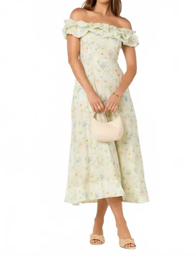 Astr Alannah Off The Shoulder Midi Dress In Pale Yellow Floral In Neutral