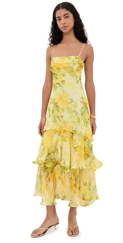 Astr The Label Alison Floral Tiered Ruffle Dress In Yellow