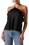Astr The Label Alix Rosette Halter Top In Washed Black
