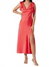 Astr The Label Allexina Tie Shoulder Satin Midi Dress In Red