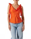 Astr Allexina Satin Cowl Neck Top In Orange In Red