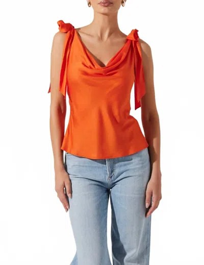 ASTR ALLEXINA SATIN COWL NECK TOP IN ORANGE