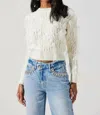 Astr Almeida Feather Cable Knit Sweater In Cream In Metallic